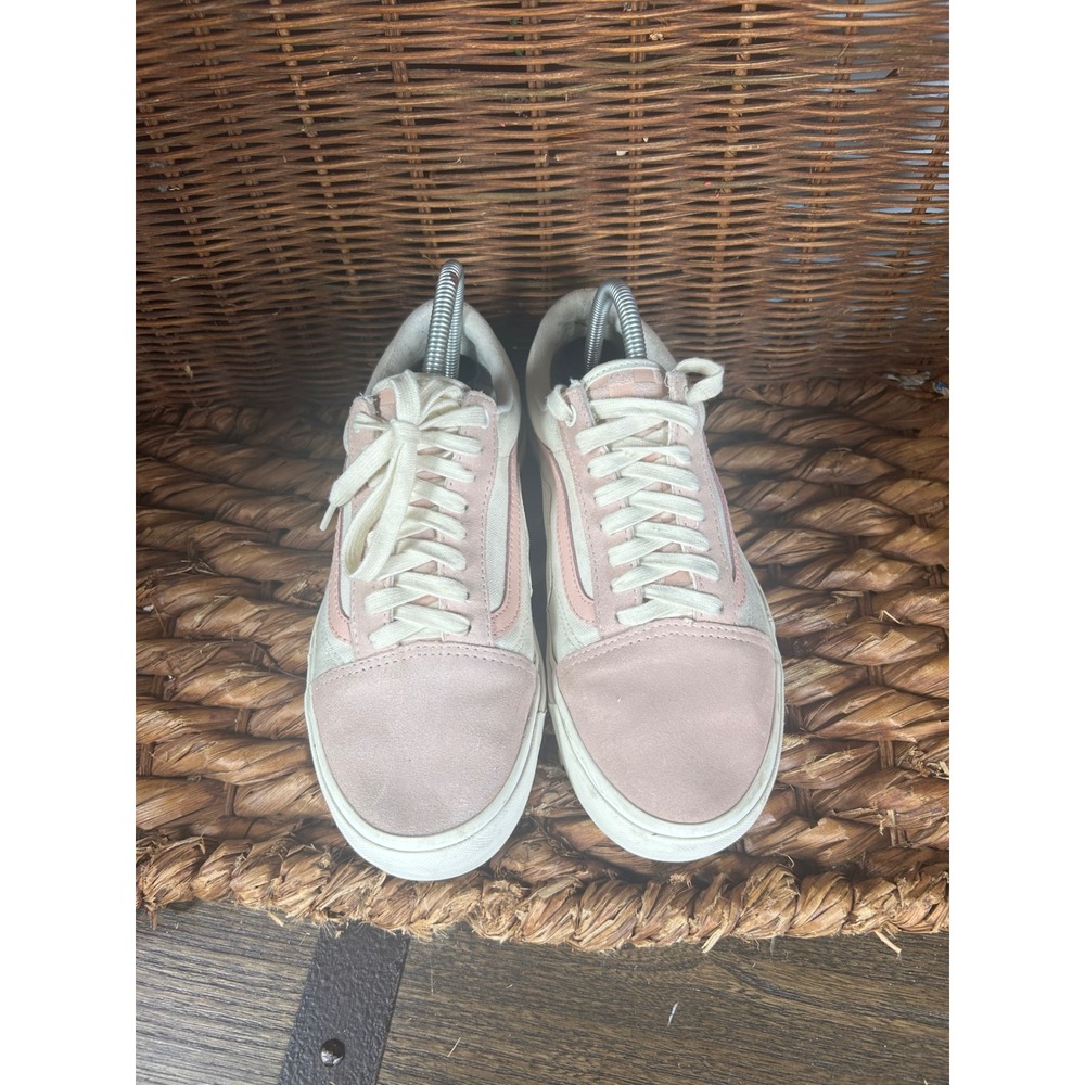 Vans Old Skool Pink White Suede Canvas Lace Up Sneakers Women - Picture 2 of 5